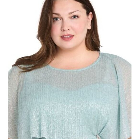 R&M Richards Cocktail Caplet Dress Seafoam Rhinestone Ruffle Mother Party Size18 - Picture 4 of 11